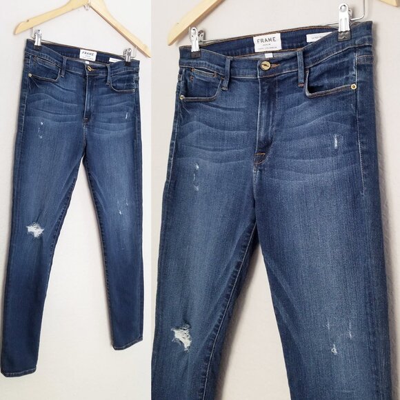 Frame Le High Distressed Skinny Church Street Jeans Women’s 30 Stretchy $210 - Picture 3 of 14
